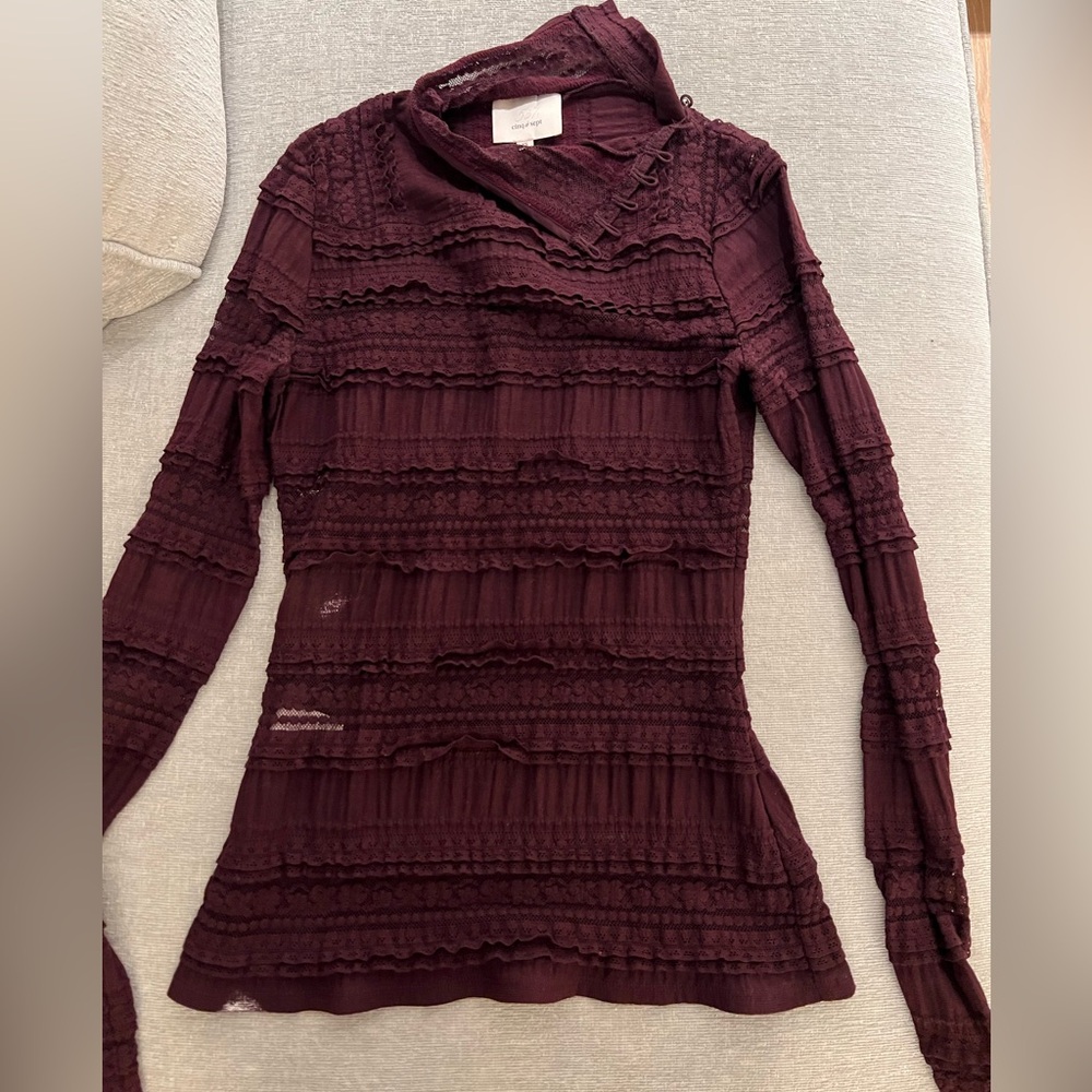 Cinq a Sept high neck maroon top